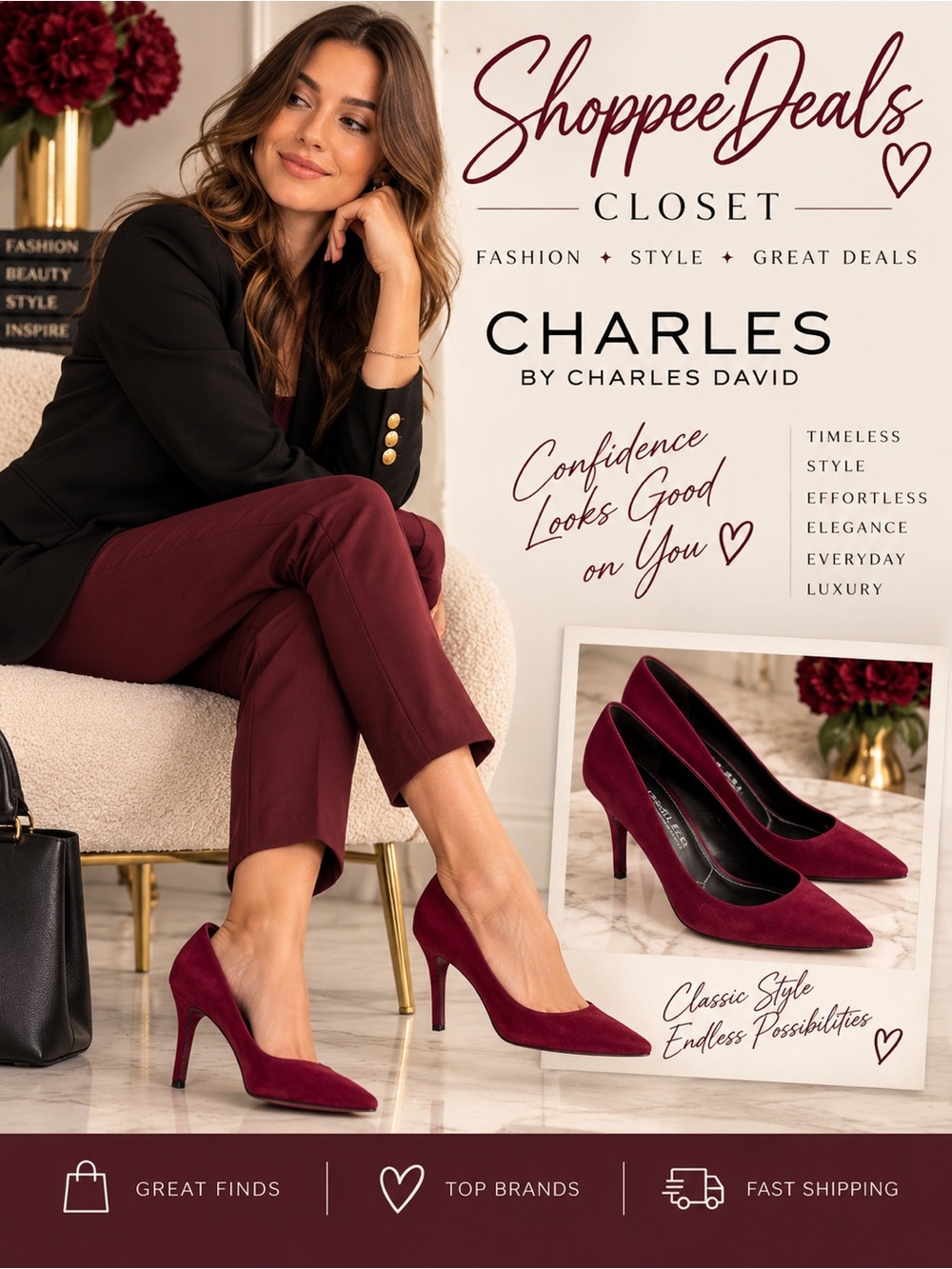 Charles by Charles David Sway II Burgundy Suede Pointed-Toe Pumps